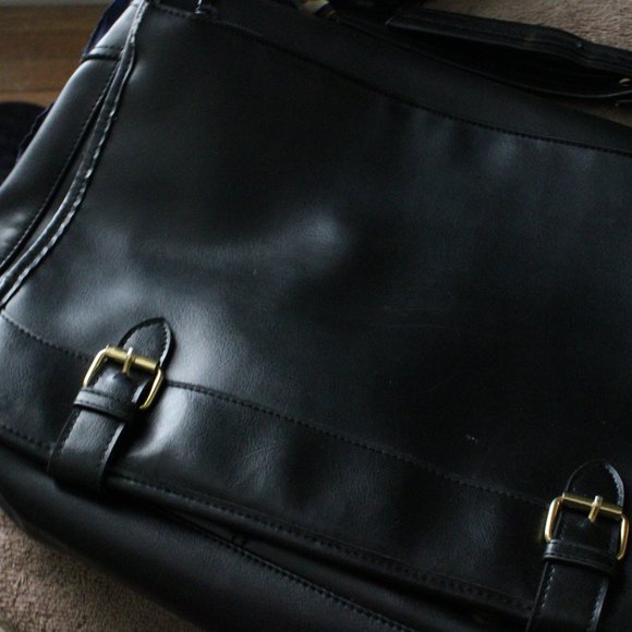 Vintage Leather Gold Buckle Laptop Briefcase - Picture 2 of 4